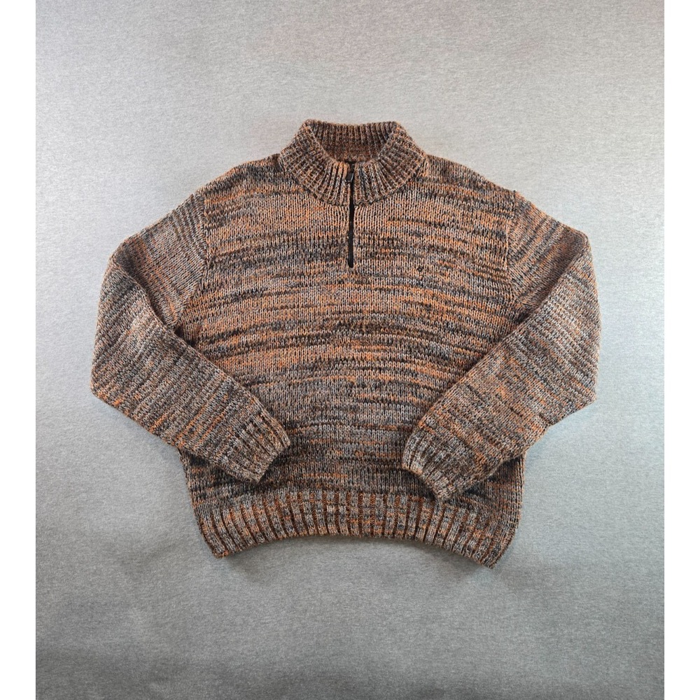 Urban Outfitters Sweater Mens XL Orange Gray Marled Knit Quarter Zip Long Sleeve